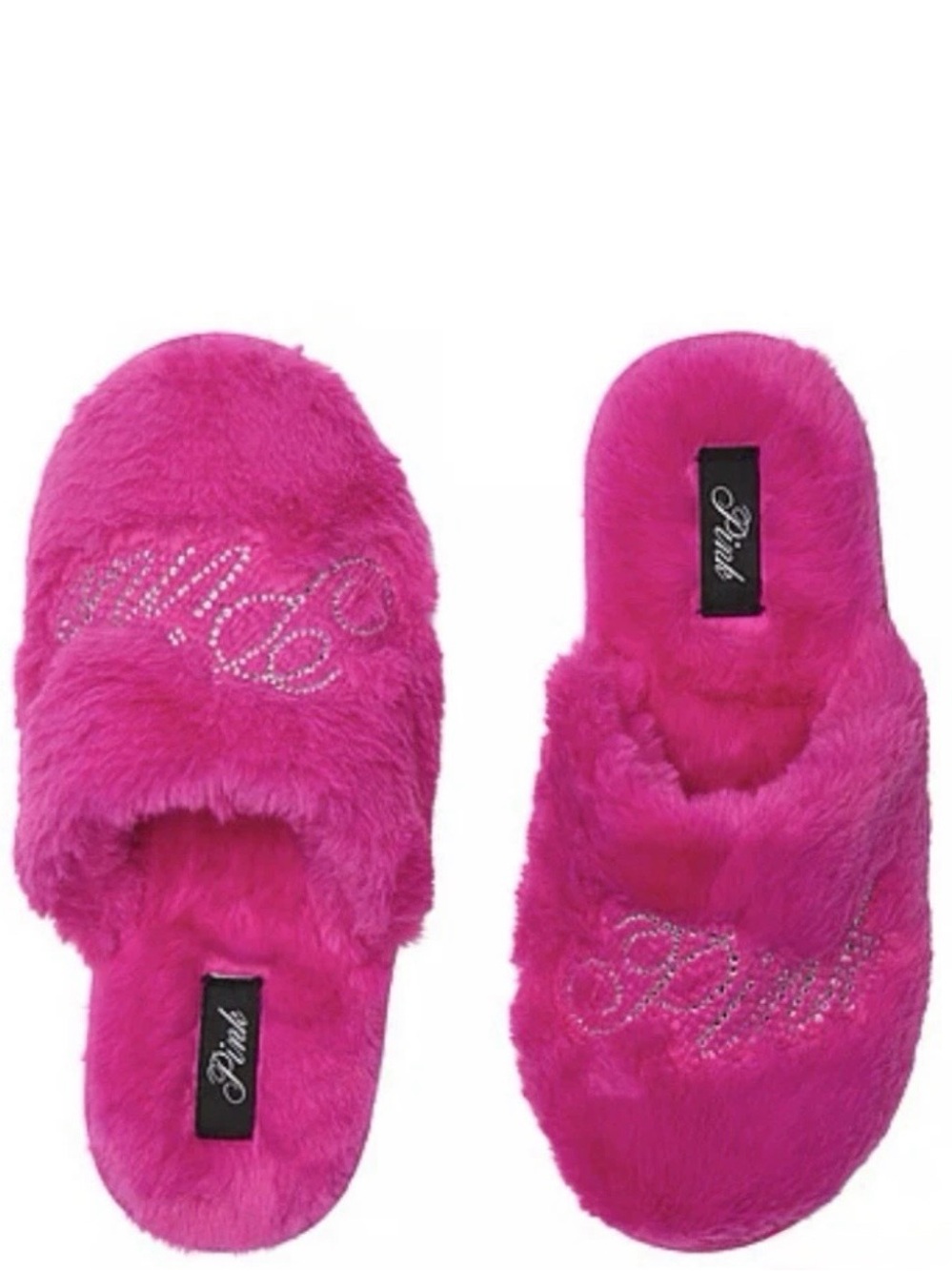 New V.S. PINK Fuchsia Bling Bedroom Faux Fur Slippers S